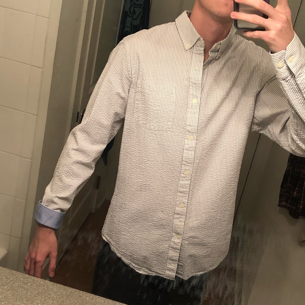 Grey seersucker button down
